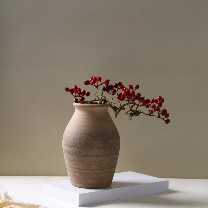 Vaso Cerâmica Rústico Artesanal Retrô 20cm — Flores Secas Estilo Vintage para Casa