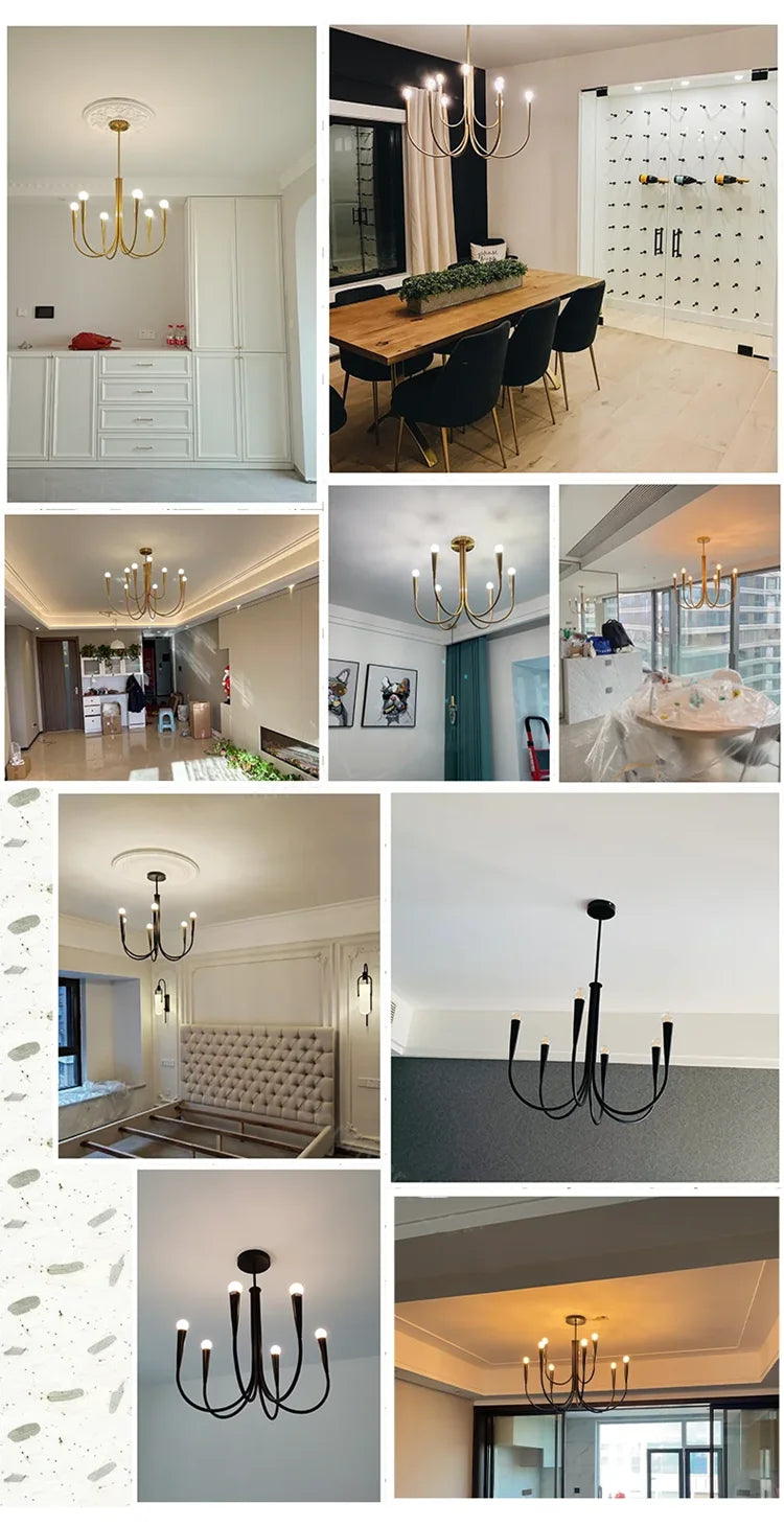Lustre de Vela Pendente Preto Estilo Francês — Luminária de Luxo para Sala de Estar