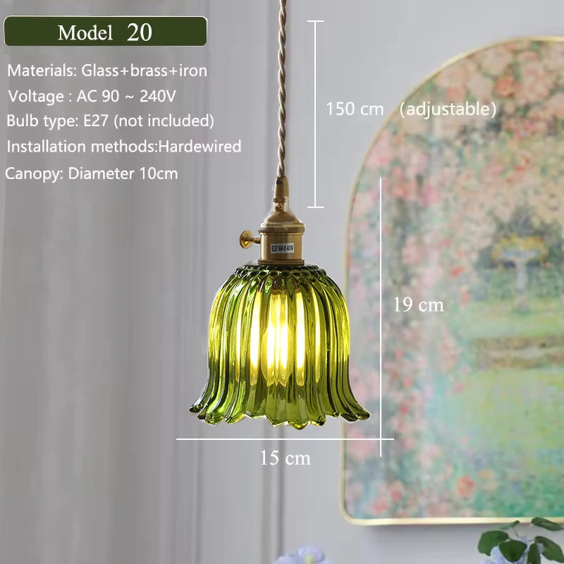 Pendente Nórdico Vidro Verde — Luminária de Latão para Cozinha e Sala de Jantar