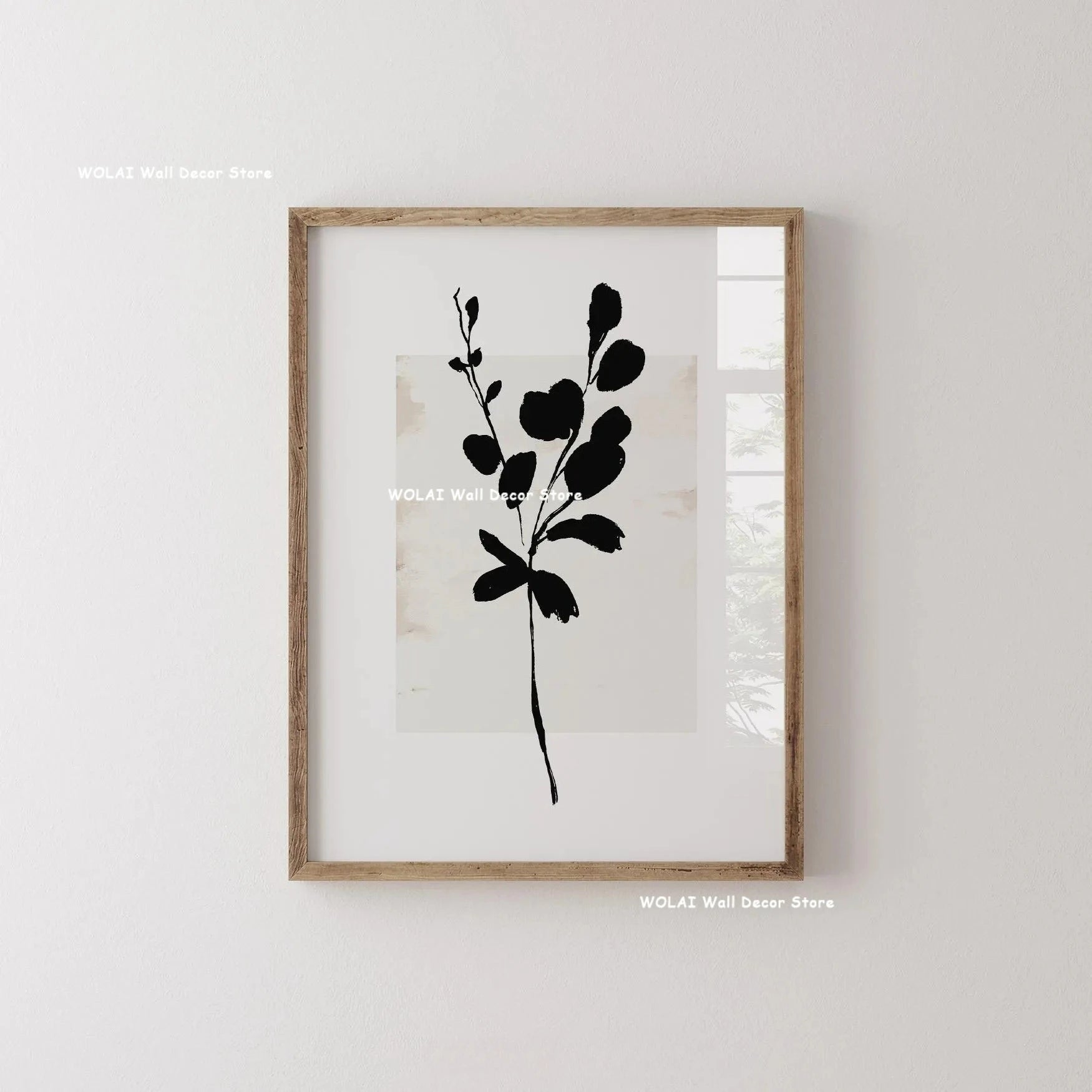 Quadro Decorativo Plantas Bege e Preto — Arte Floral Minimalista para Sala