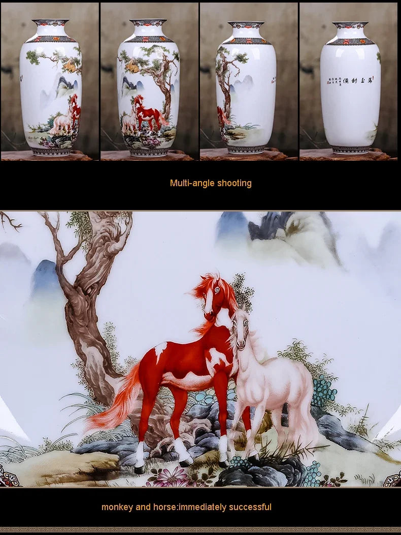 Vaso Cerâmica Jingdezhen Tradicional Chinês — Para Flores e Decoração de Sala