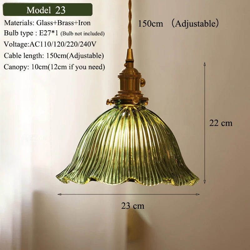 Pendente Nórdico Vidro Verde — Luminária de Latão para Cozinha e Sala de Jantar