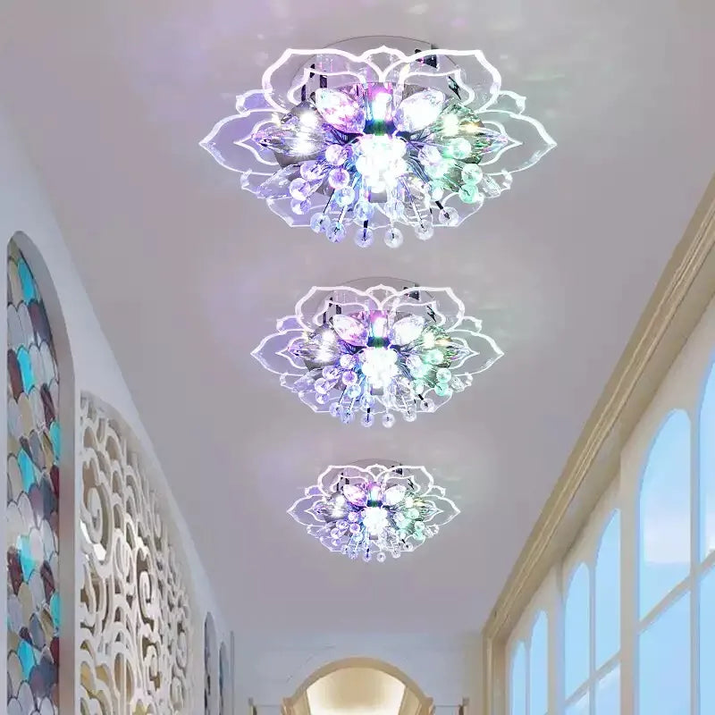Lustre de Cristal Flor LED — Luminária de Teto para Sala, Quarto e Corredor
