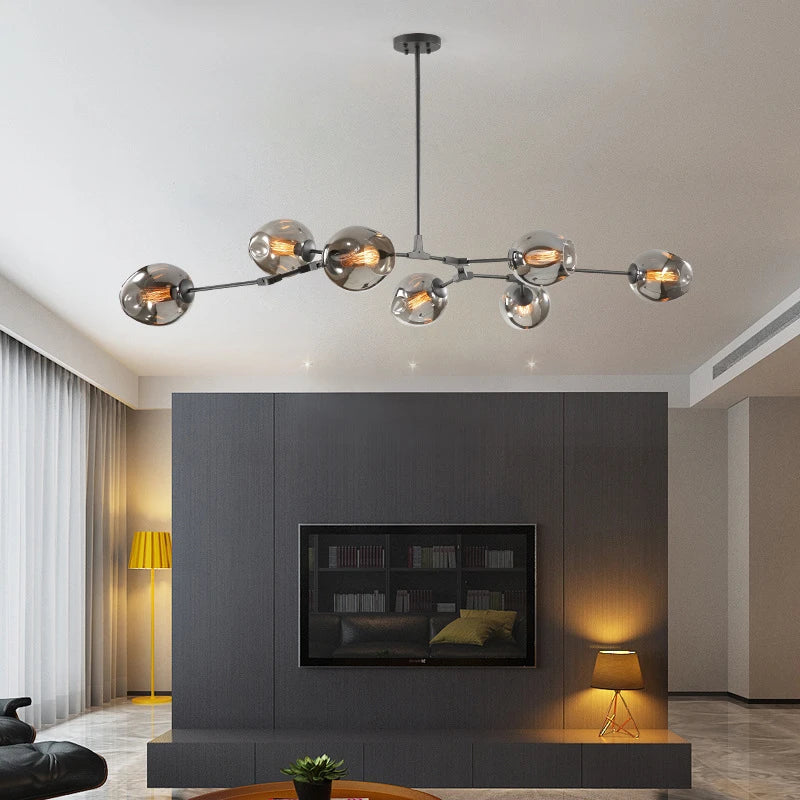 Lustre de Vidro Nórdico Molecular LED — Pendente Moderno para Sala e Cozinha