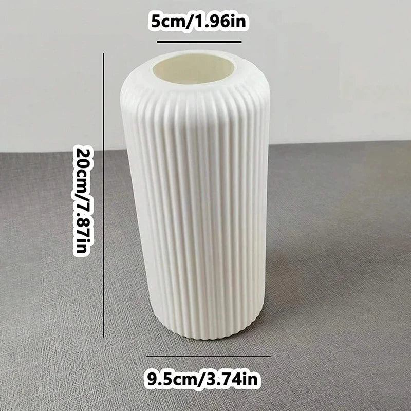 Vaso Plástico Listrado Estilo Cerâmica — Criativo para Arranjos Florais e Decoração