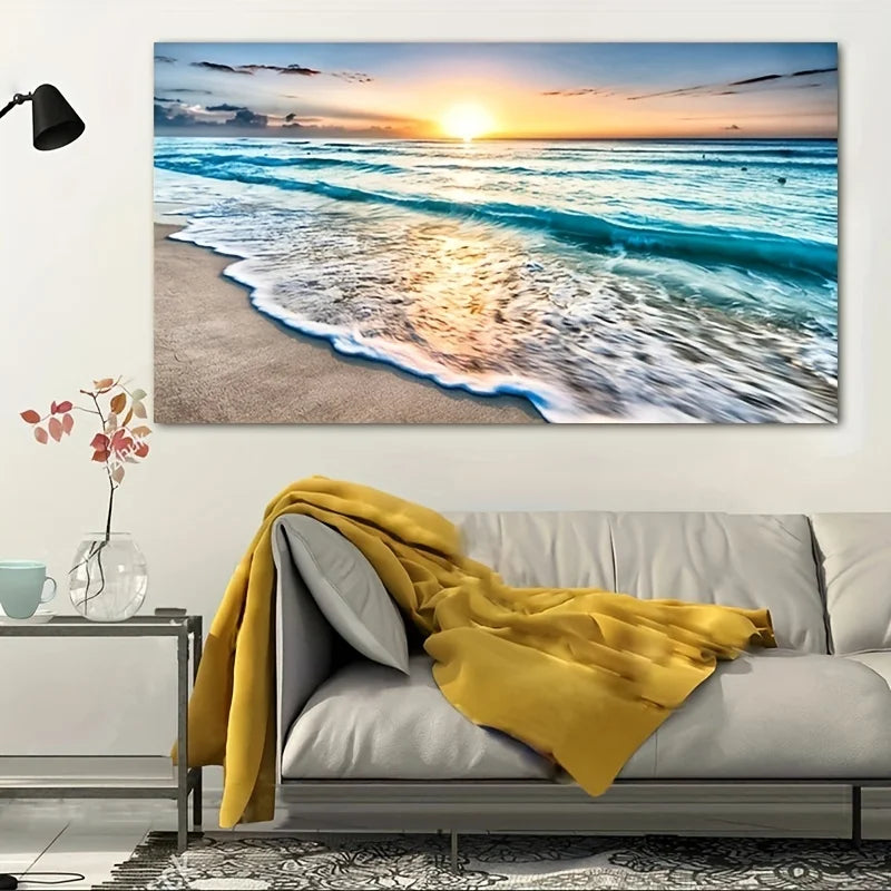Quadro Decorativo Pôr do Sol na Praia — Arte de Paisagem Nórdica para Sala