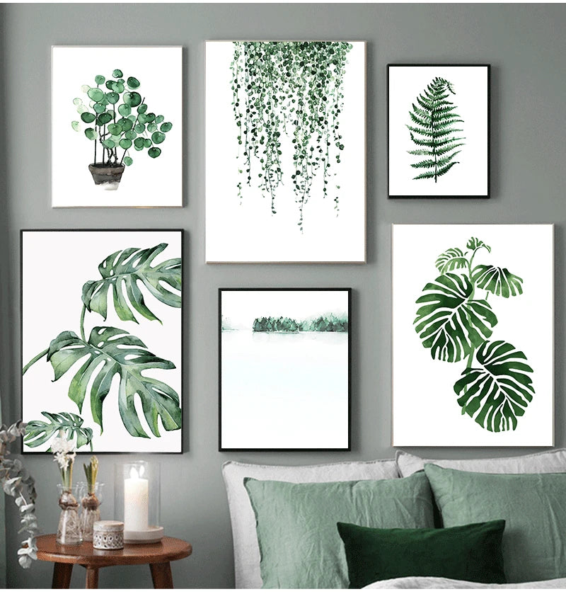 Quadro Decorativo Plantas Tropicais Folhas Verdes — Arte Escandinava Moderna para Sala