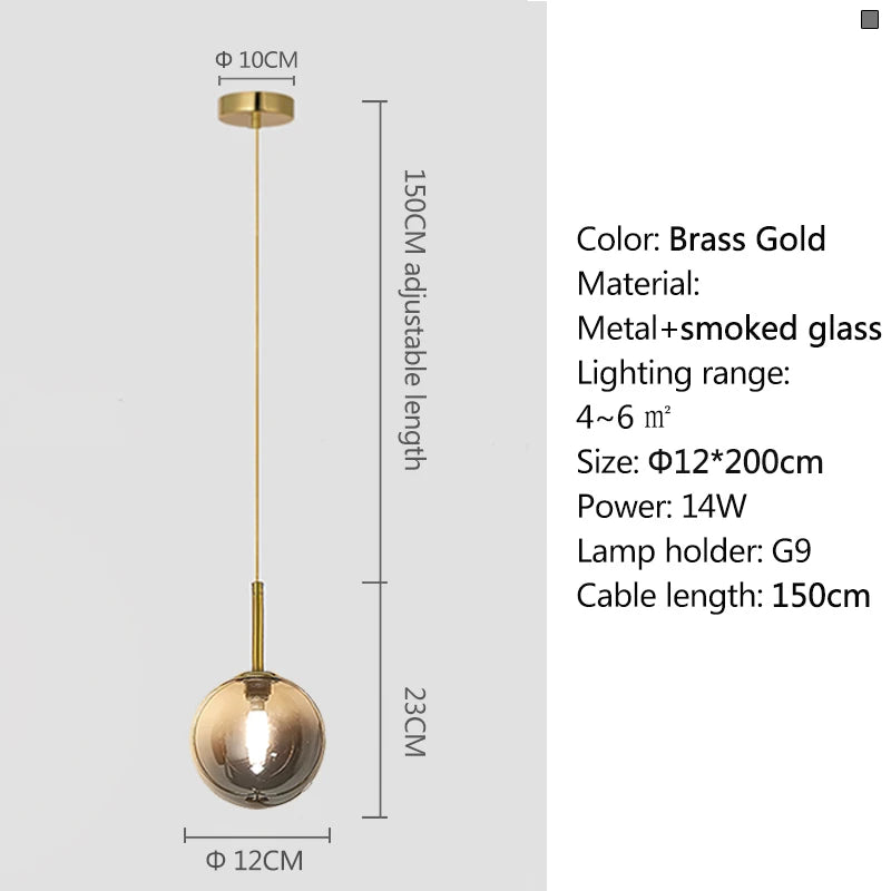 Pendente LED Globo de Vidro — Luminária Nórdica para Quarto e Sala