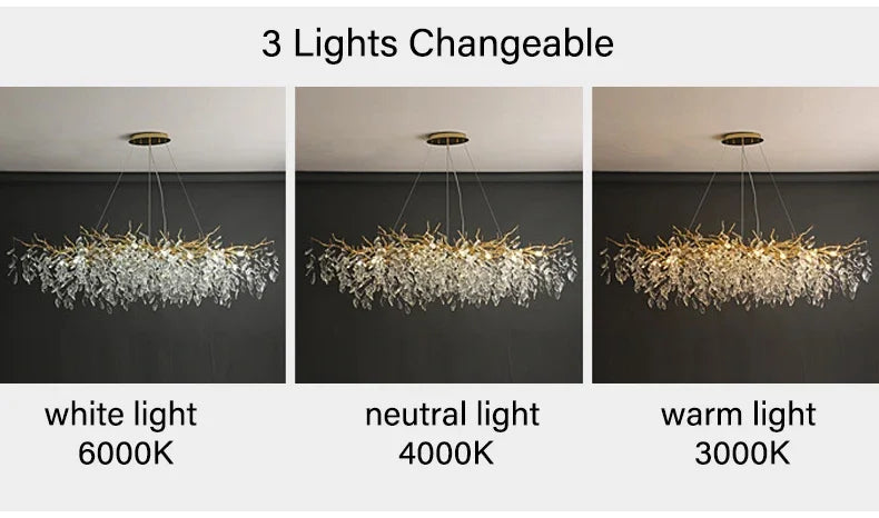 Lustre de Cristal Dourado LED — Pendente de Luxo para Sala