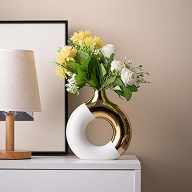 Vaso Cerâmica Floral Luxo Nórdico — Para Mesa de Jantar, Hotel e Decoração Festiva