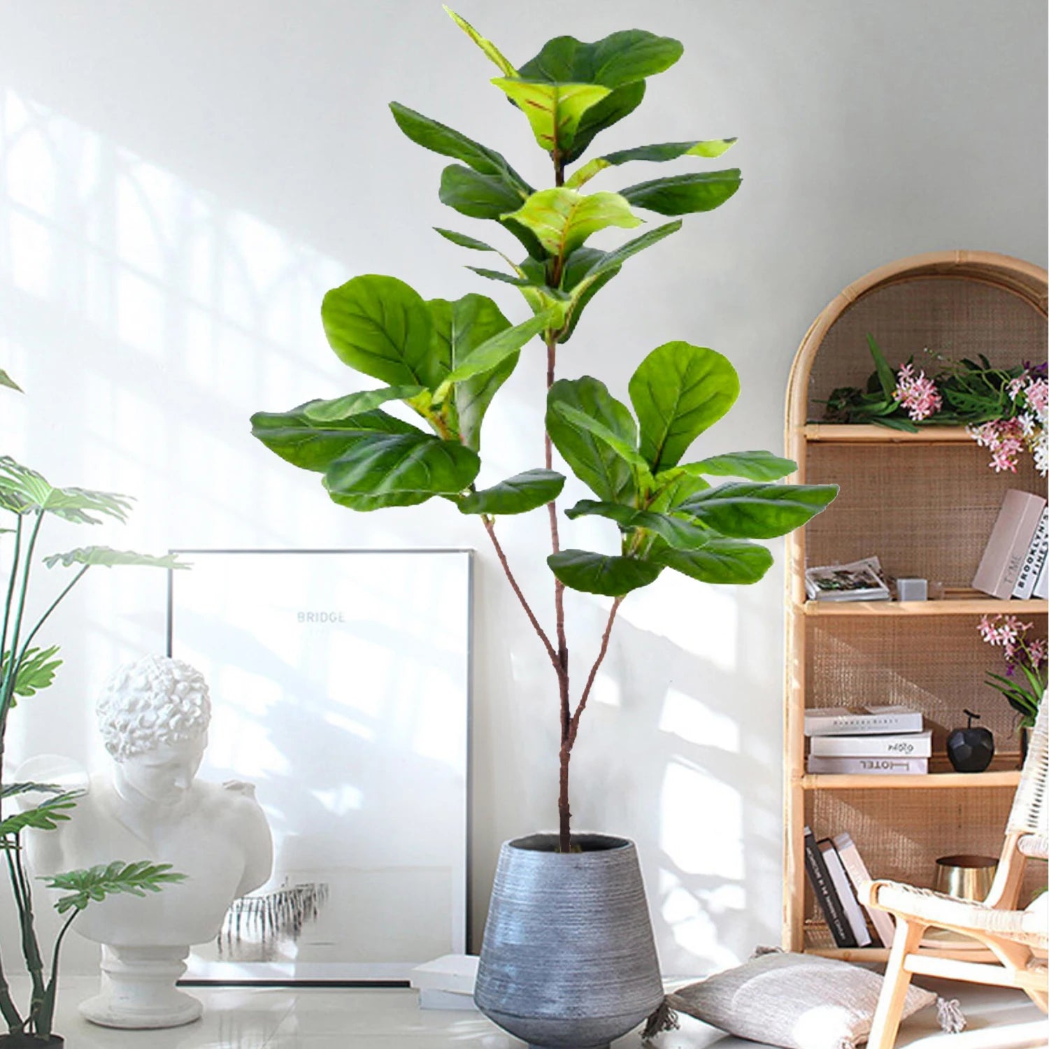 Ficus Lyrata Artificial Extra Grande 77 a 135cm — Para Jardim, Varanda e Escritório