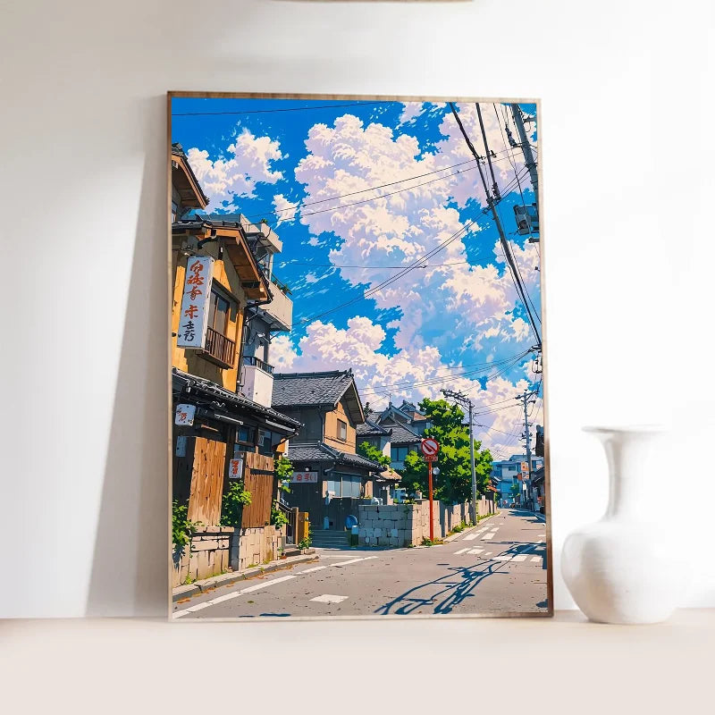 Quadro Decorativo Rua Japonesa Estilo Mangá — Arte Noturna para Sala e Café