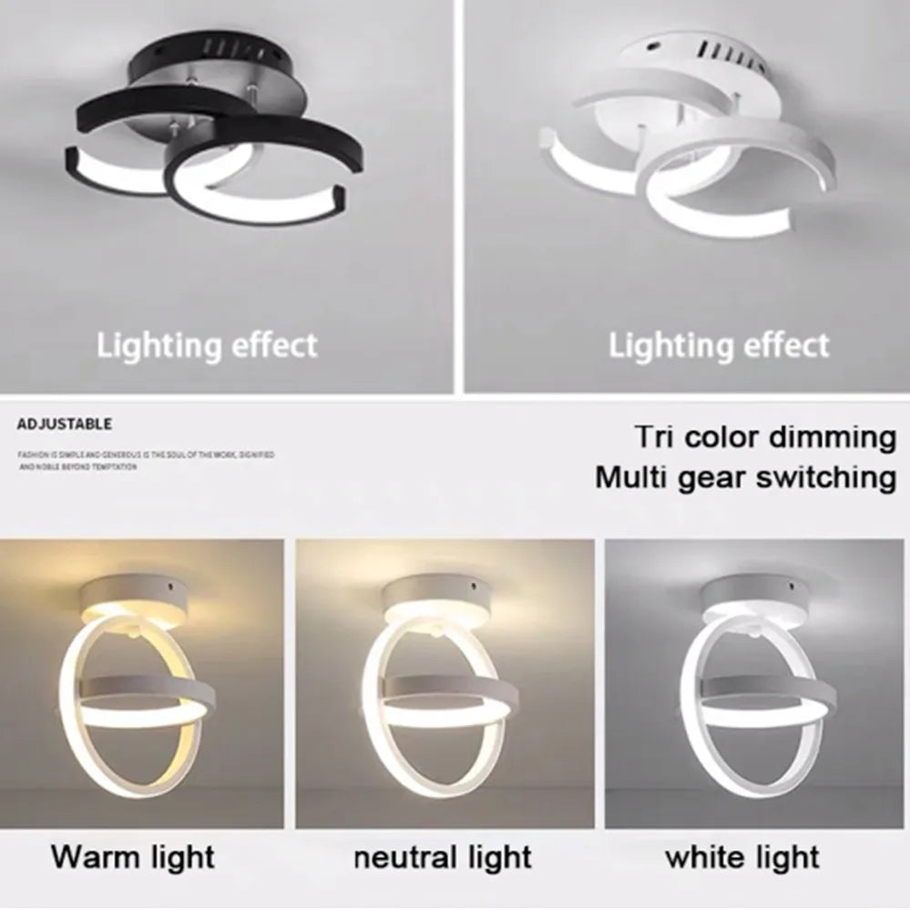 Luminária de Teto LED Moderna 2 Anéis — 3 Tons de Luz para Corredor, Varanda e Escritório