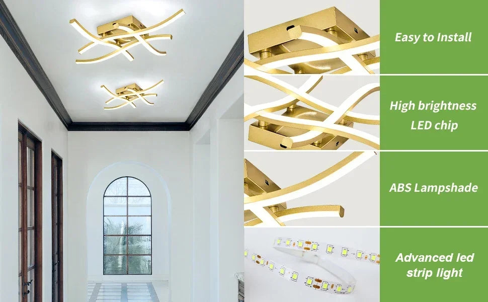 Luminária de Teto LED Ondulada Embutida — 3 Tons de Luz para Sala, Quarto e Corredor