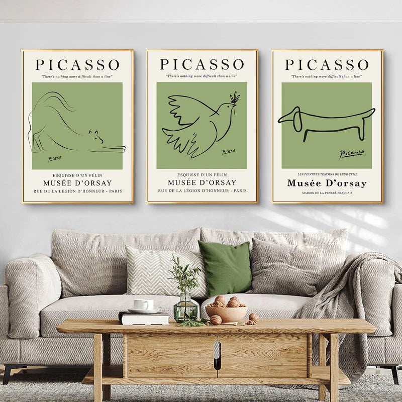 Quadro Decorativo Floral Abstrato Verde — Arte Minimalista Inspirada em Matisse e Picasso