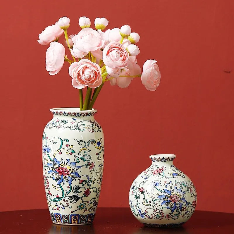 Vaso de Cerâmica Pintado à Mão Estilo Chinês — Vaso Decorativo Esmaltado para Mesa