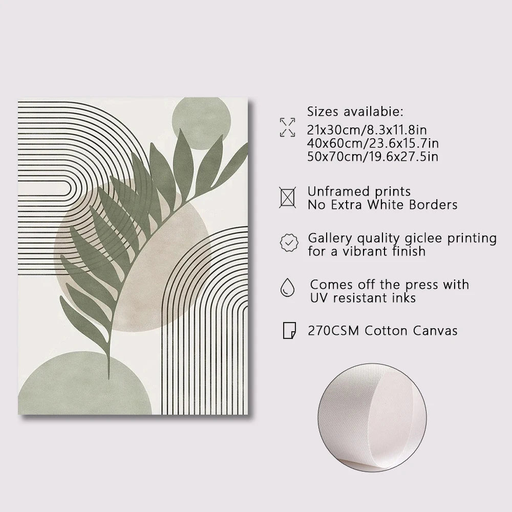 Quadro Decorativo Botânico Verde Sage Nórdico — Arte Boho Geométrica para Sala
