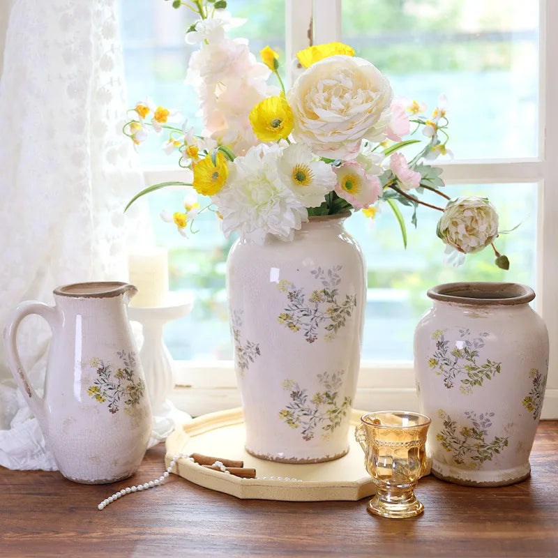 Vaso de Cerâmica Rústico Vintage — Hidropônico para Flores e Decoração Pastoral Moderna