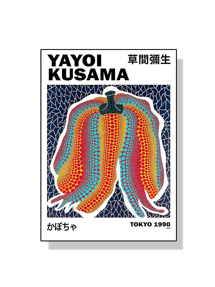 Quadro Decorativo Aboboras e Flores Yayoi Kusama — Arte Abstrata para Sala
