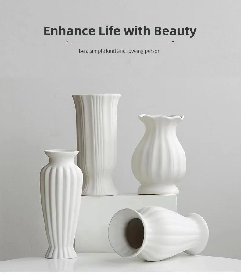 Vaso Cerâmica Grande Branco Nórdico — Para Flores Secas e Hidroponia na Sala