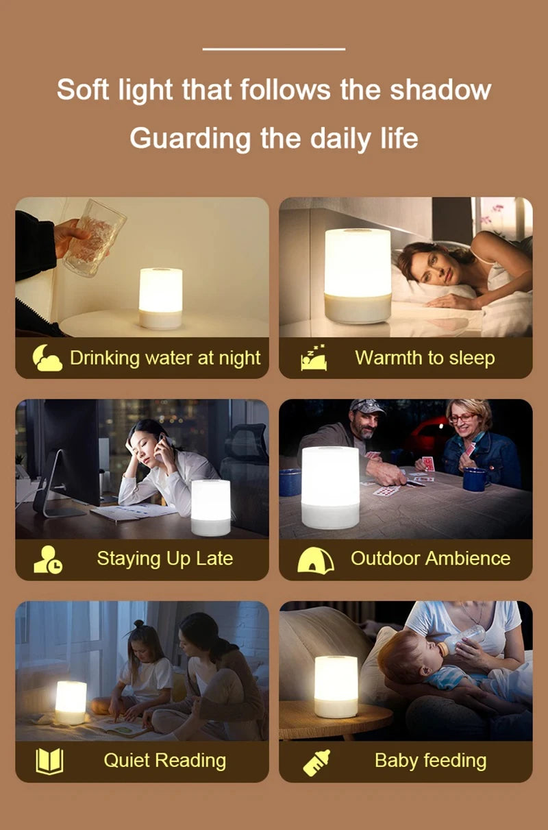 Luminária de Mesa Touch com Luz Noturna — 3 Modos Reguláveis e Recarregável para Quarto