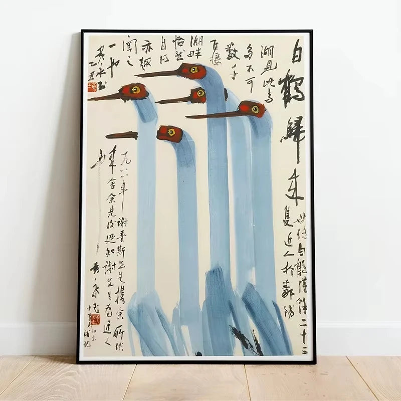 Quadro Decorativo Garça Oriental sem Moldura — Arte Zen para Sala e Quarto
