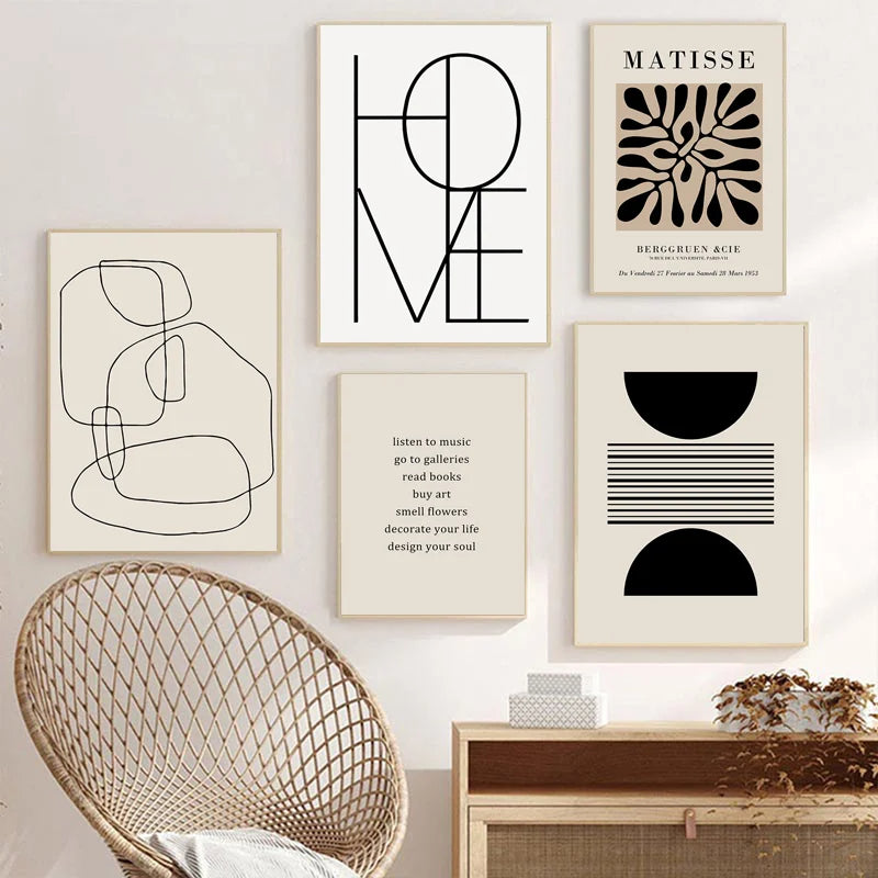 Kit Quadros Geometrico Folhas Arco-Iris Boho — Arte Abstrata Nórdica para Sala