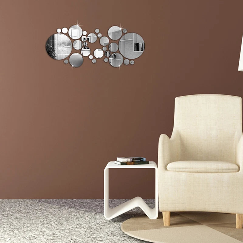 Adesivo Espelho Redondo Acrílico 26 Peças DIY — Decoração para Sala, Quarto e Banheiro