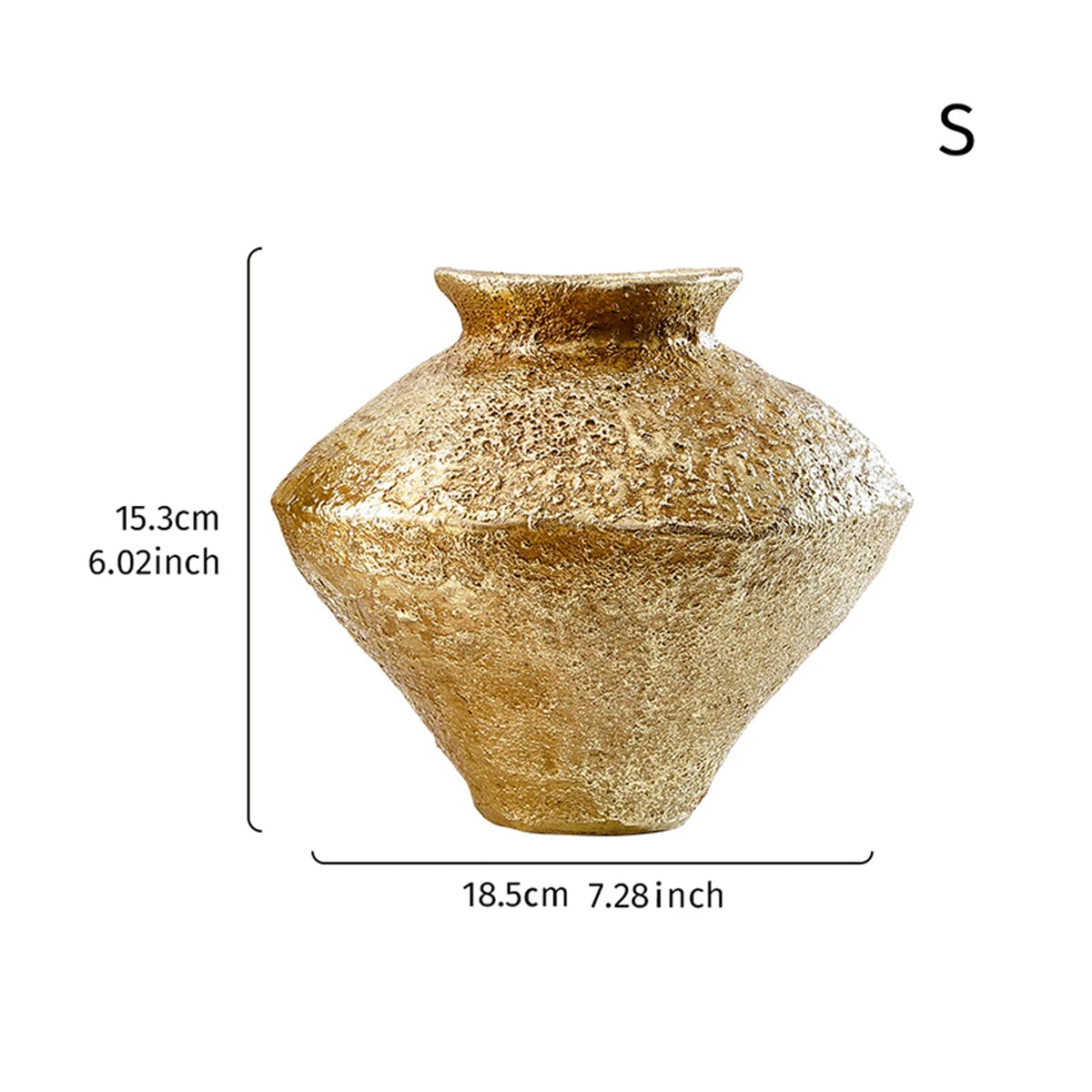 Vaso Resina Jarra Rústica Dourada Retrô — Decorativo para Sala e Ambientes