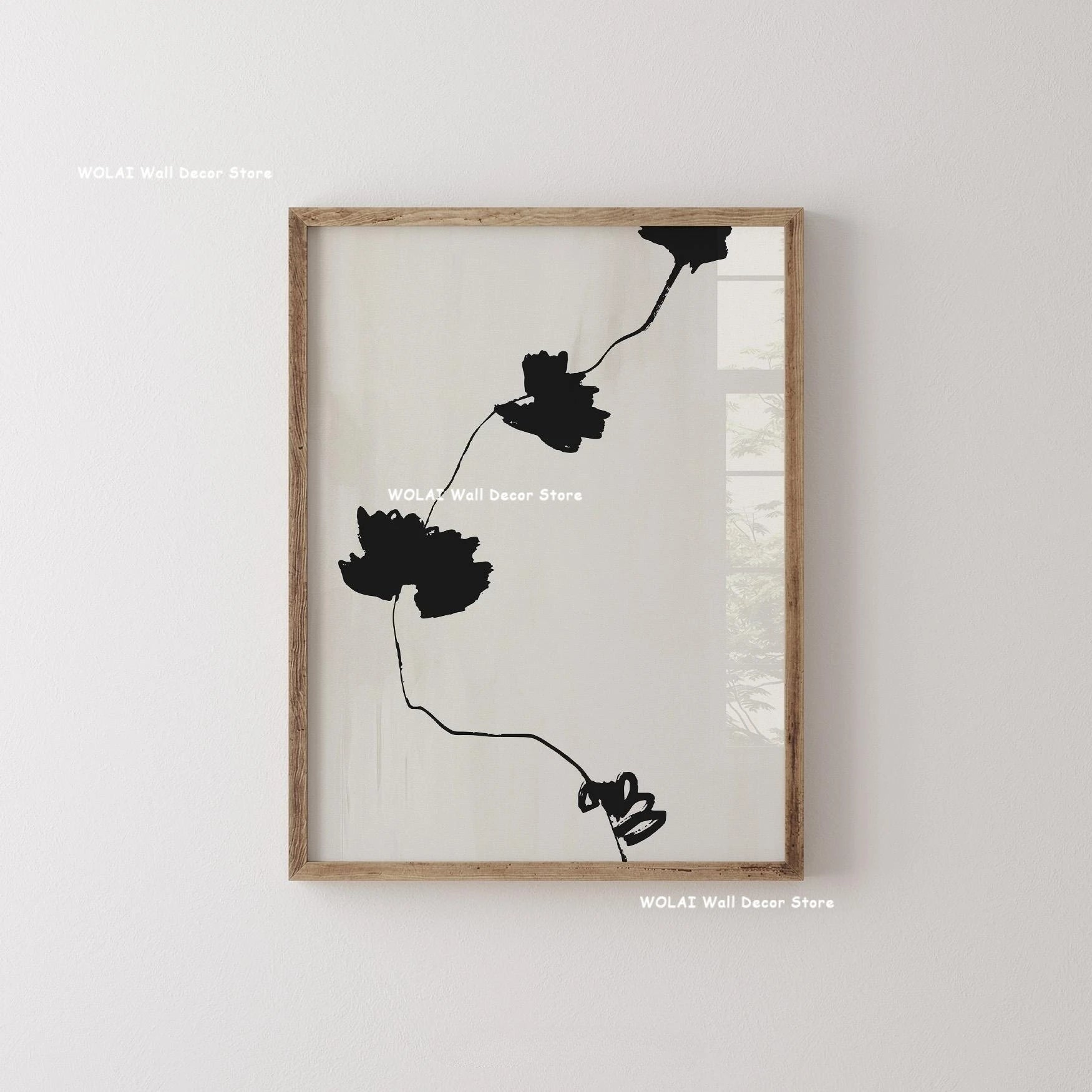 Quadro Decorativo Plantas Bege e Preto — Arte Floral Minimalista para Sala