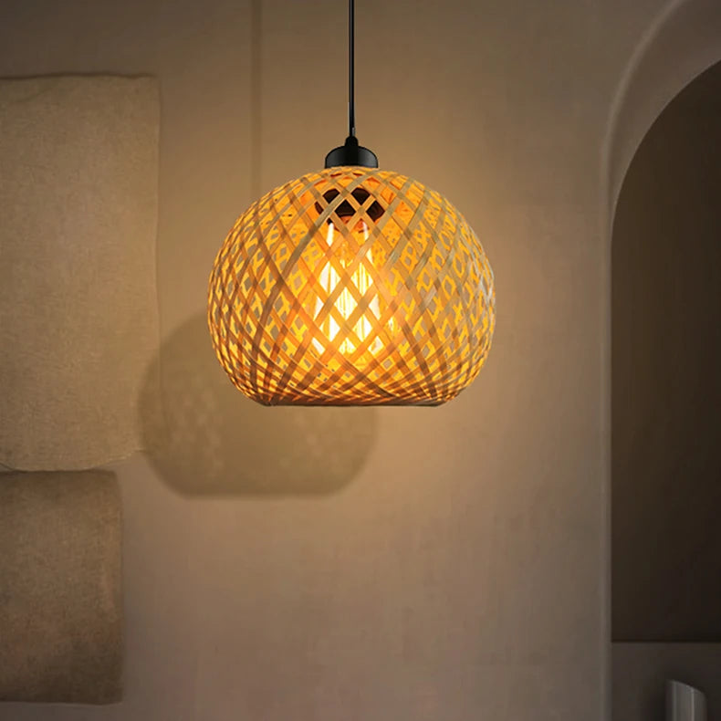 Pendente Bambu Rattan Natural — Luminaria Suspensa Artesanal
