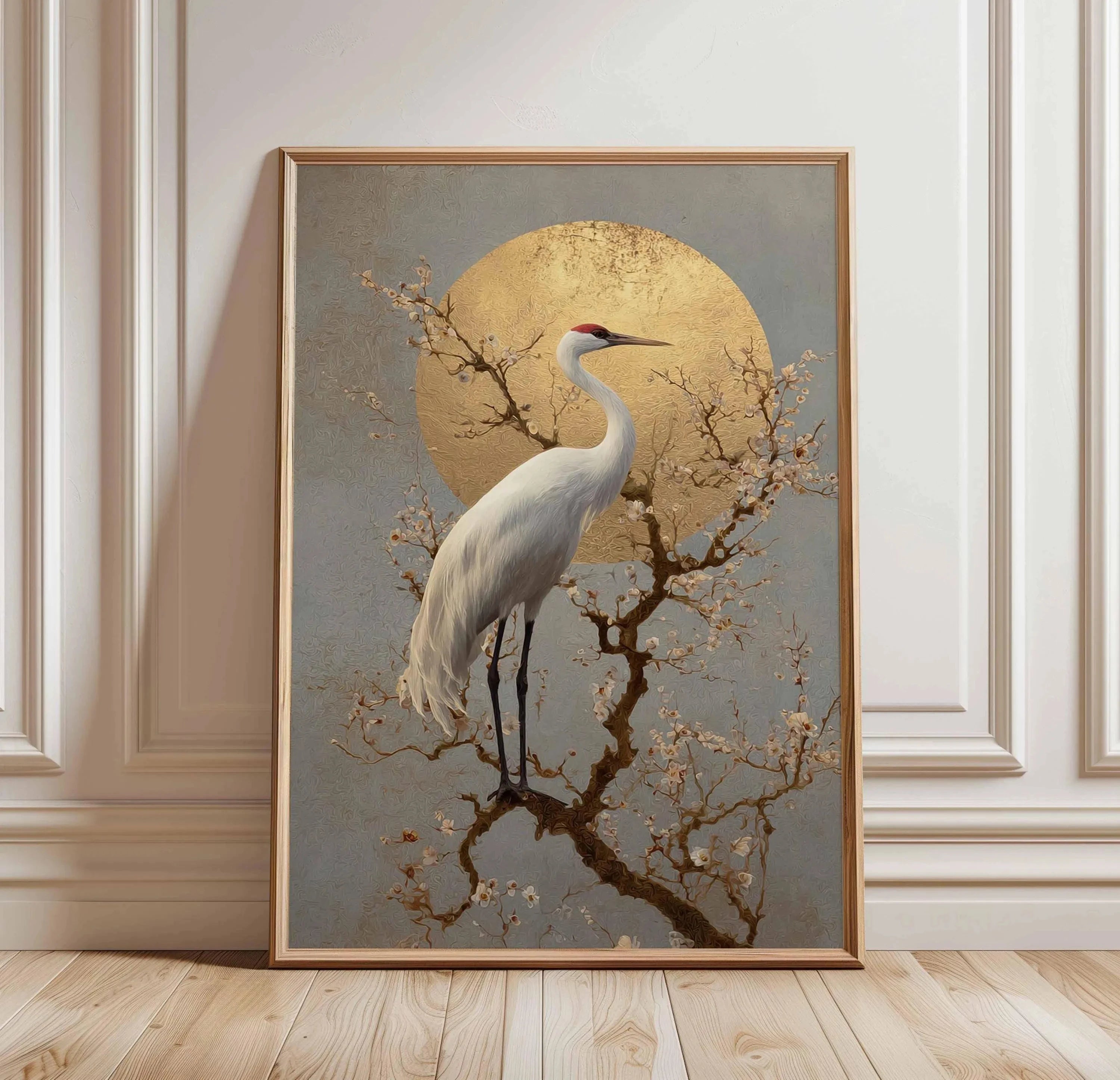 Quadro Decorativo Garça Oriental sem Moldura — Arte Zen para Sala e Quarto