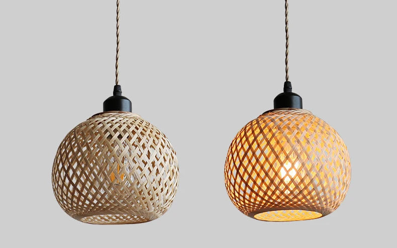 Pendente Bambu Rattan Natural — Luminaria Suspensa Artesanal