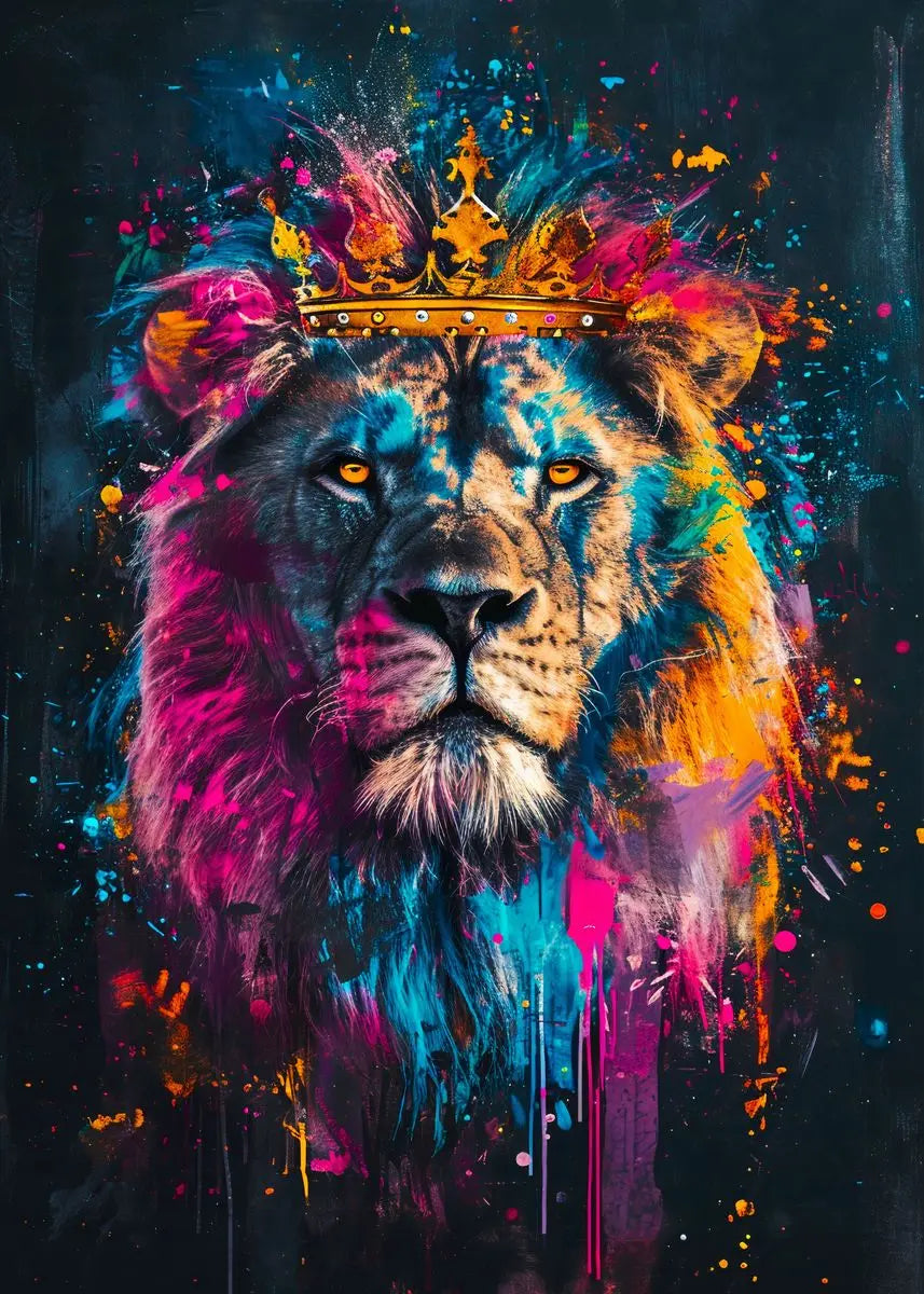 Quadro Decorativo Animais Abstrato Grafite — Leão, Tigre e Lobo para Sala