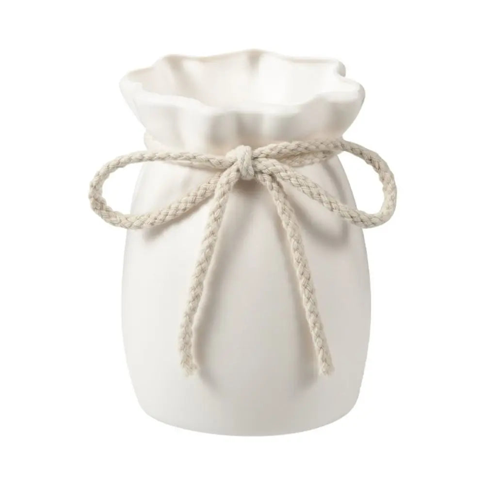 Vaso Decorativo Branco com Laço — Vaso de Plantas para Mesa e Jardim