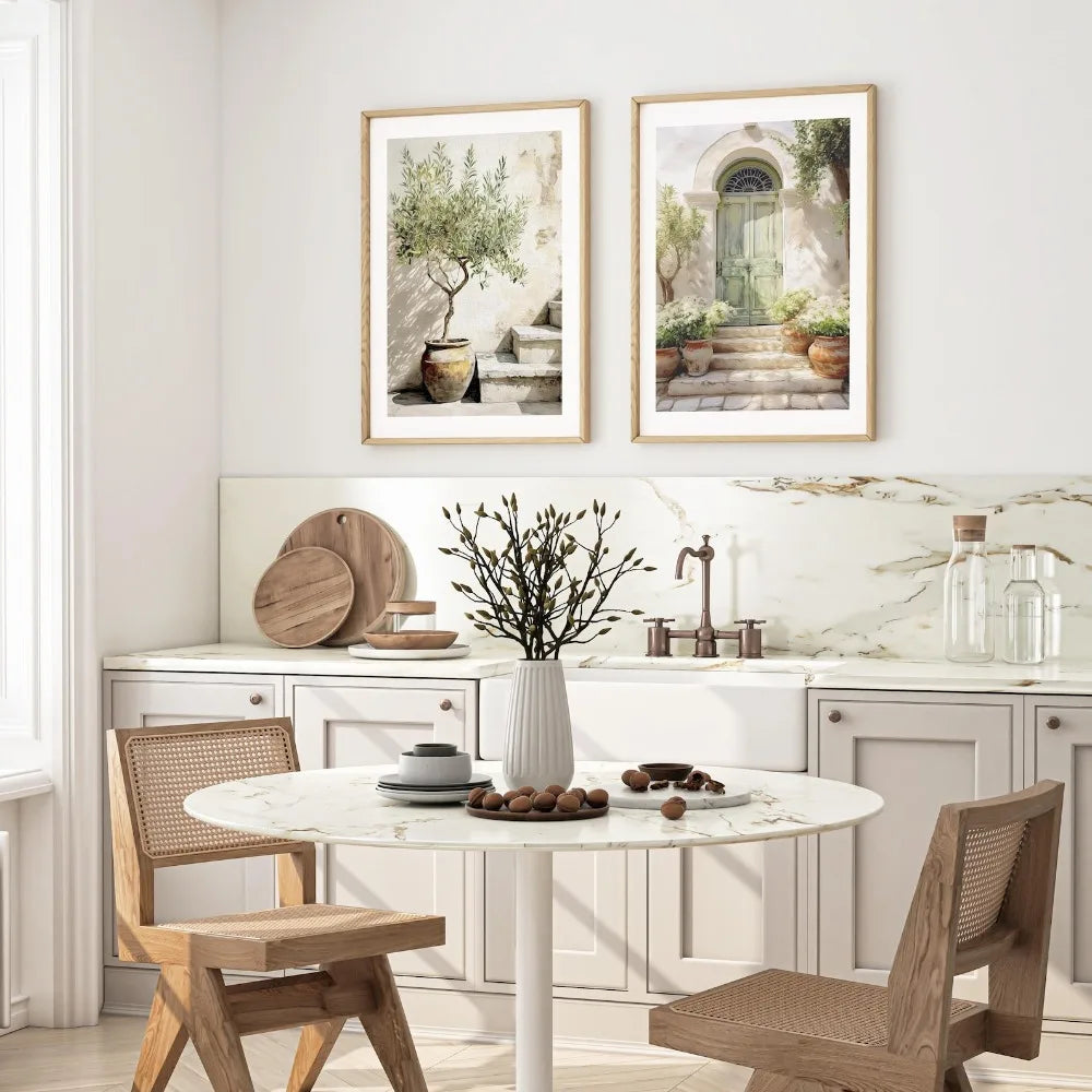 Kit 2 Quadros Oliveira Mediterrânea e Porta Italiana — Arte Boho Sem Moldura