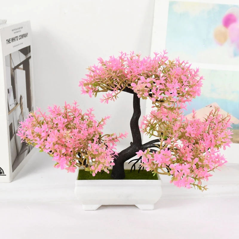 Bonsai Artificial com Vaso e Flores — Mini Árvore Decorativa para Mesa e Escritório