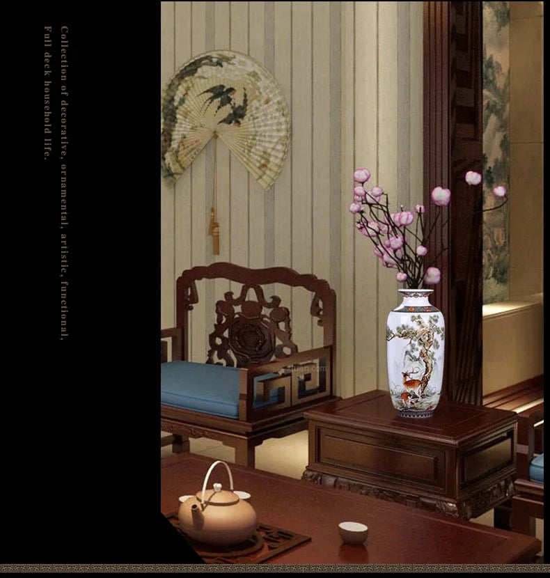 Vaso Cerâmica Jingdezhen Tradicional Chinês — Para Flores e Decoração de Sala