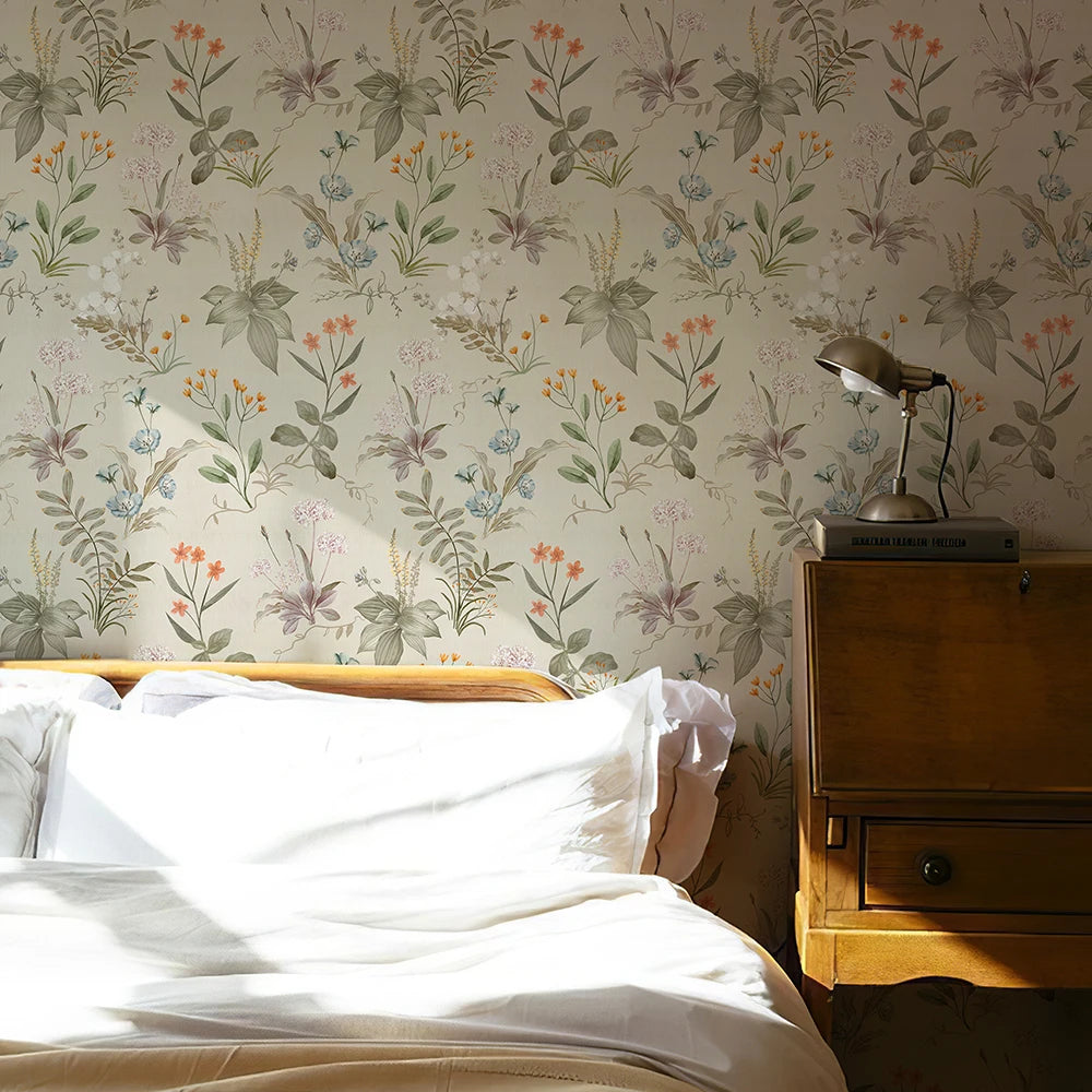 Papel de Parede Floral Vintage Amarelo Claro Autocolante — Charme para Armários e Cozinha