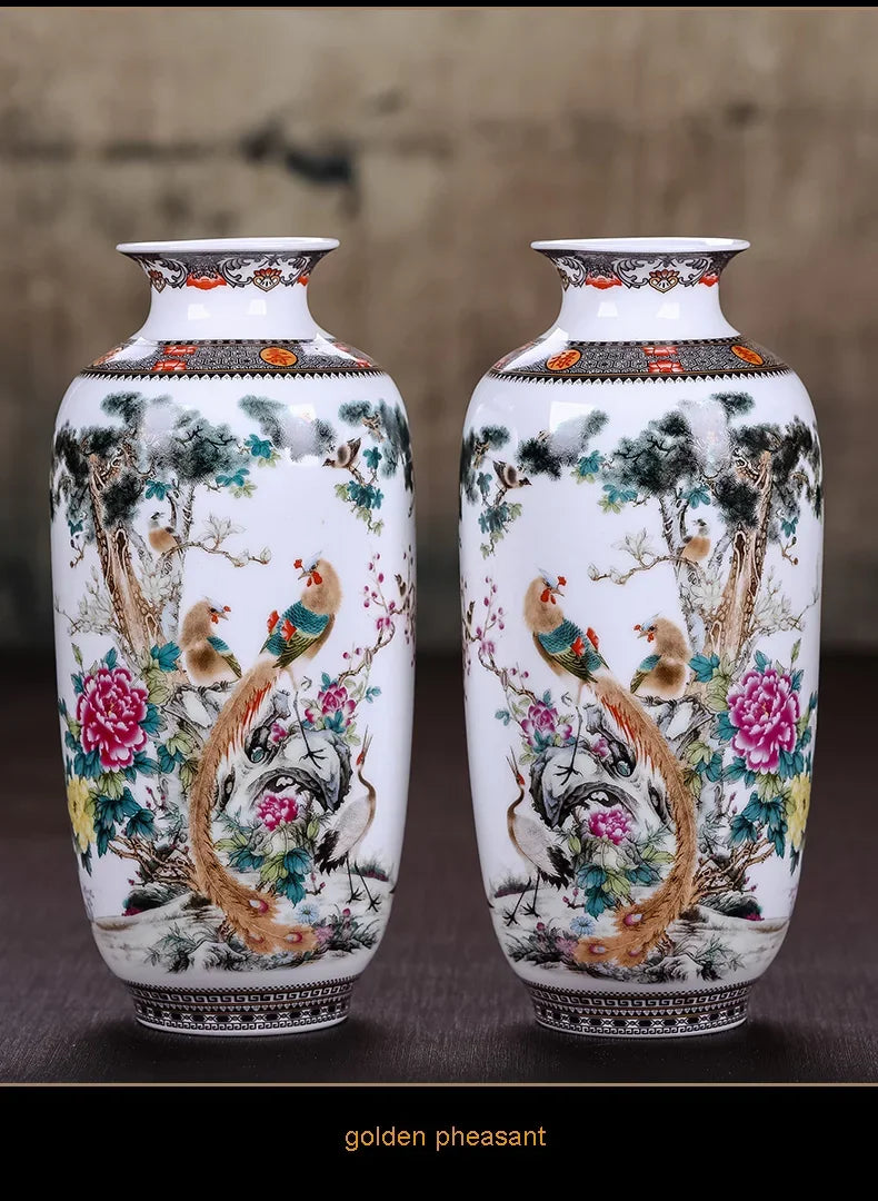 Vaso Cerâmica Jingdezhen Tradicional Chinês — Para Flores e Decoração de Sala