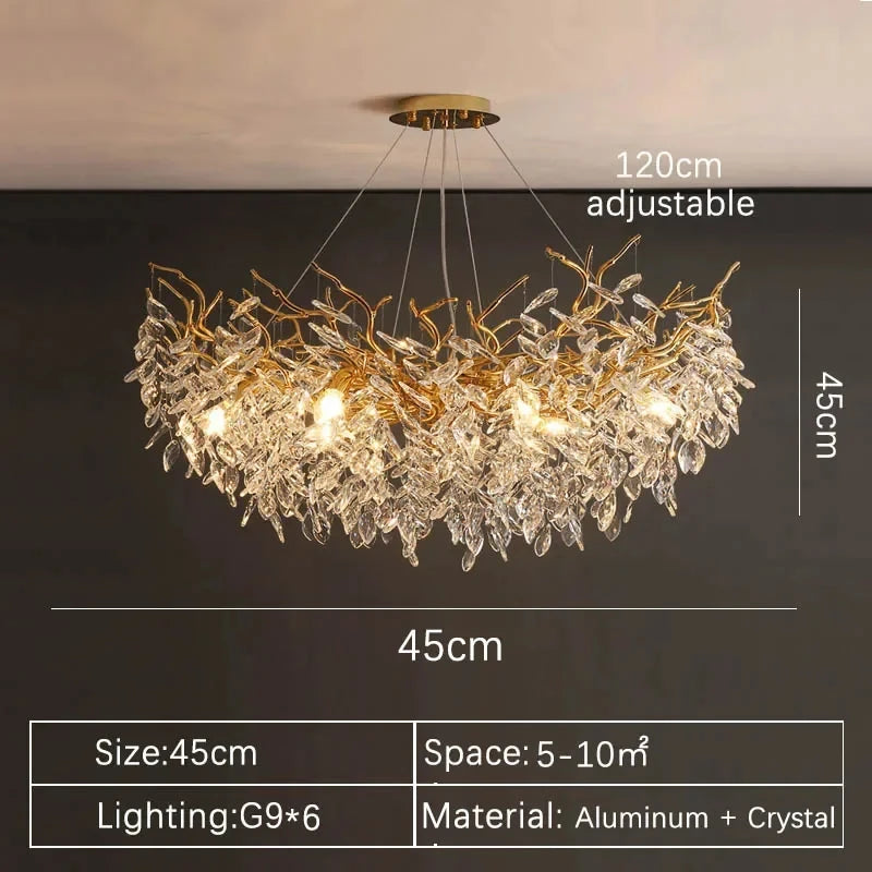Lustre de Cristal Dourado LED — Pendente de Luxo para Sala