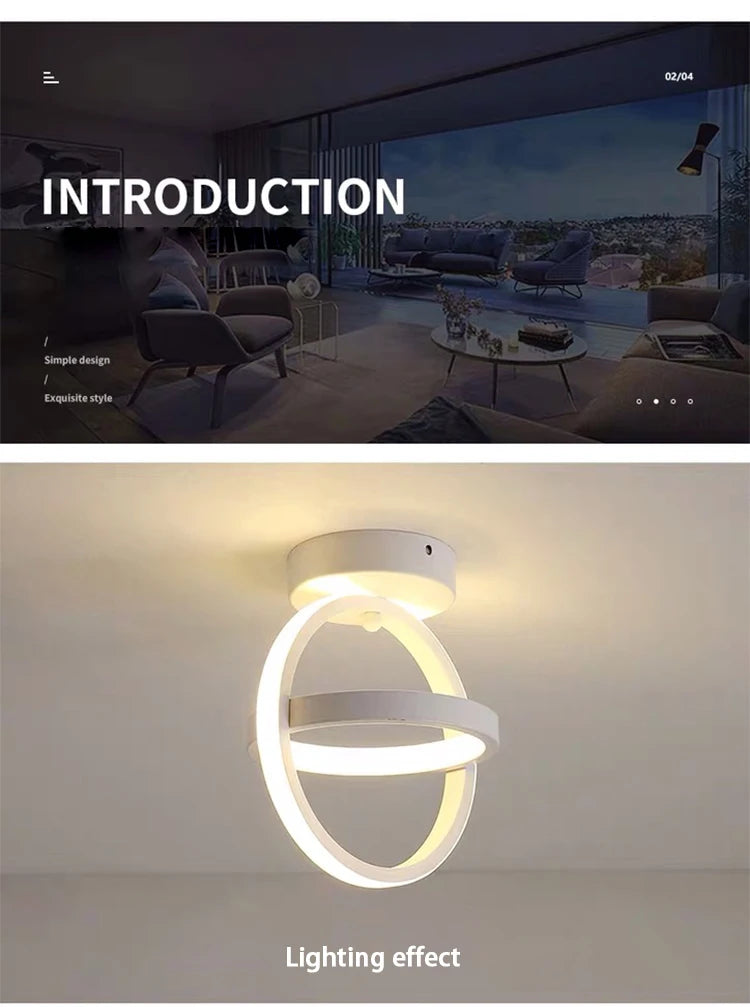Luminária de Teto LED Moderna 2 Anéis — 3 Tons de Luz para Corredor, Varanda e Escritório