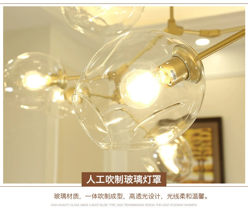Lustre de Vidro Nórdico Molecular LED — Pendente Moderno para Sala e Cozinha