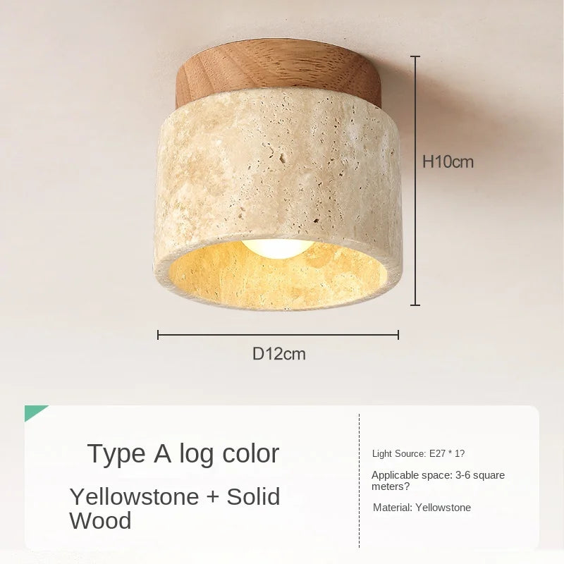 Luminária de Teto LED Estilo Japonês — Madeira e Pedra para Sala, Corredor e Varanda