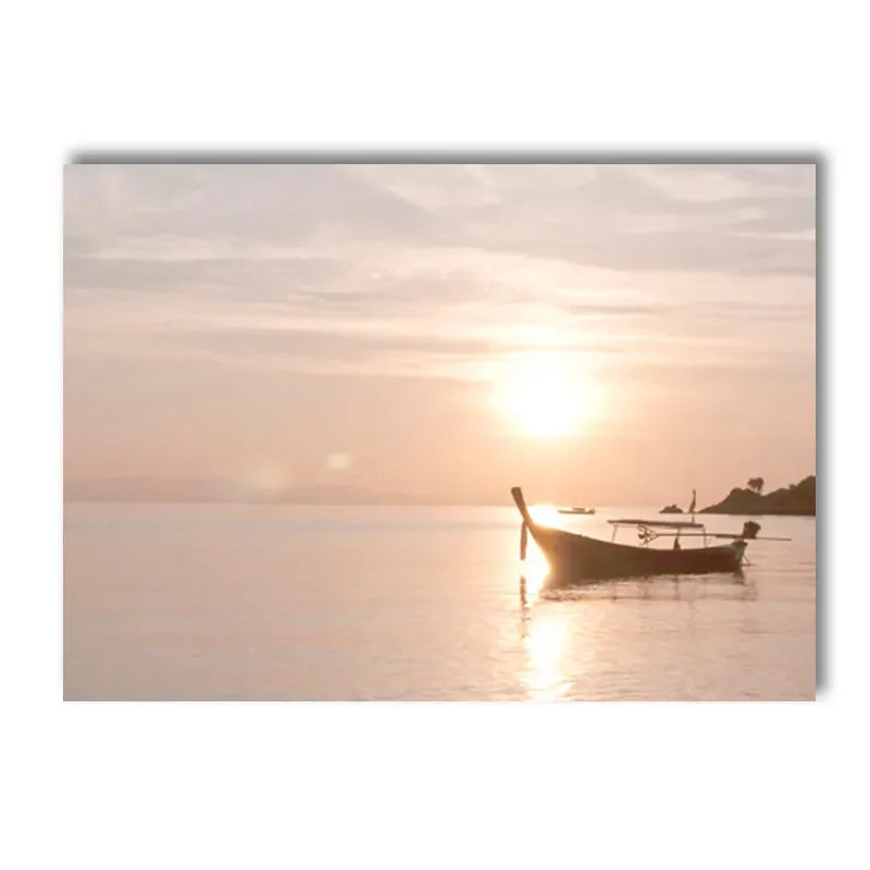 Quadro Decorativo Pôr do Sol Lago e Barco — Arte de Paisagem Nórdica para Sala