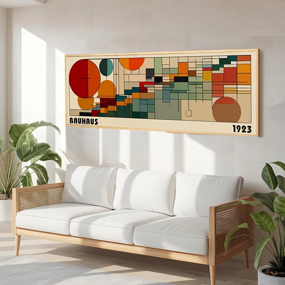 Quadro Decorativo Bauhaus Retrô Japonês — Arte Abstrata Horizontal para Sala
