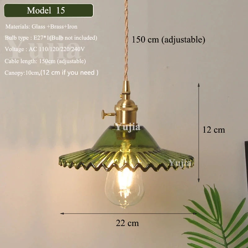 Pendente Nórdico Vidro Verde — Luminária de Latão para Cozinha e Sala de Jantar