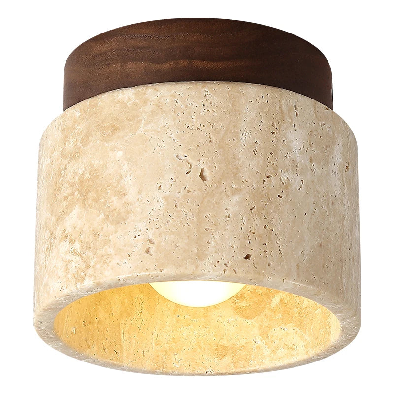 Luminária de Teto LED Estilo Japonês — Madeira e Pedra para Sala, Corredor e Varanda