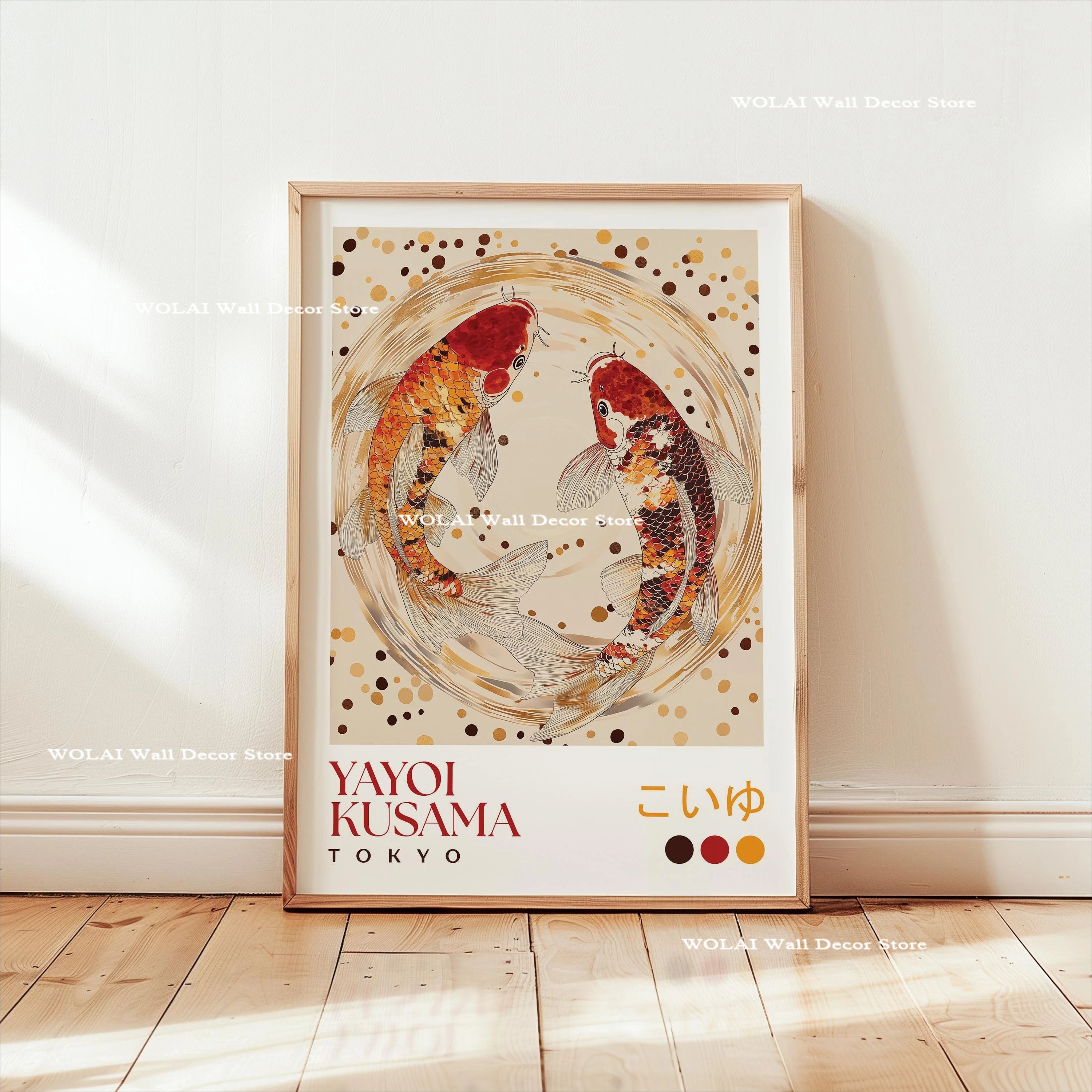 Quadro Decorativo Carpas Koi e Medusas — Arte Japonesa Estilo Hokusai para Sala