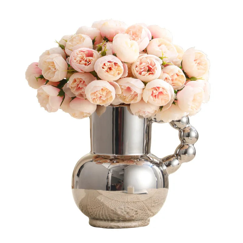 Vaso de Cerâmica Moderno com Alça — Vaso para Arranjos de Flores em Sala